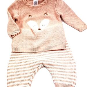 Carter's Baby Outfit Size 3m Girls Matching 2pc Set Fox Sweater Pants Knit